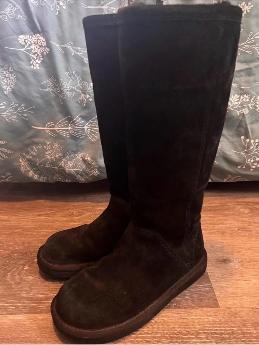 UGG Australia black suede tall zip up boots